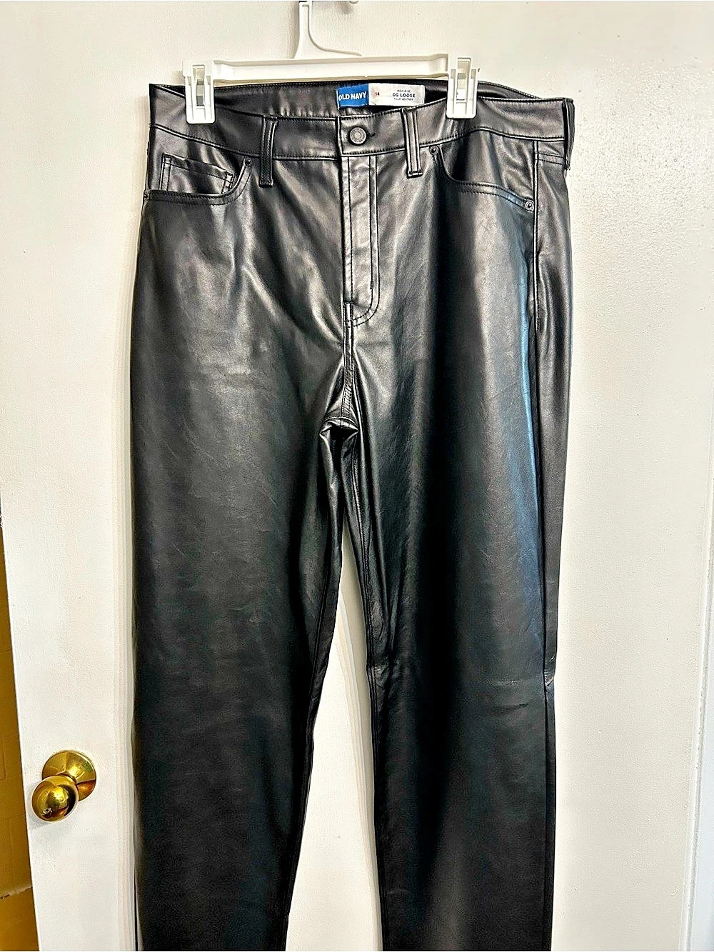 Old Navy High-Rise OG Loose Faux Leather Pants Faux Leather Black Waist 14